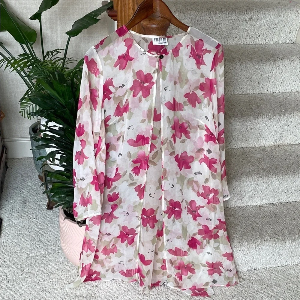 Robbie Bee Vintage 100% Silk Garden Inspired Floral Robe